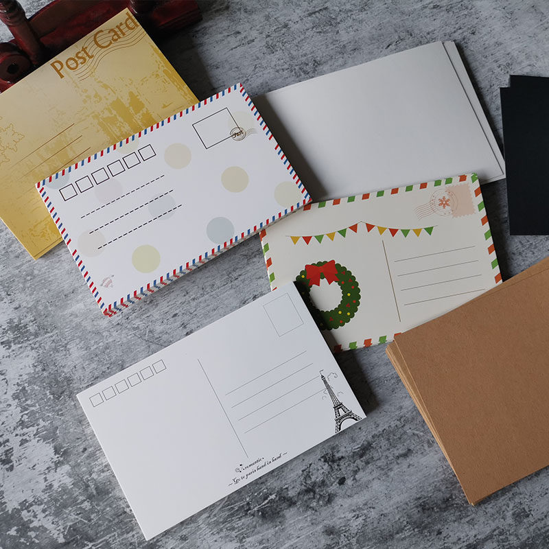 100张创意水彩纸明信片空白diy手绘卡纸硬质白卡牛皮纸黑卡可邮寄自制