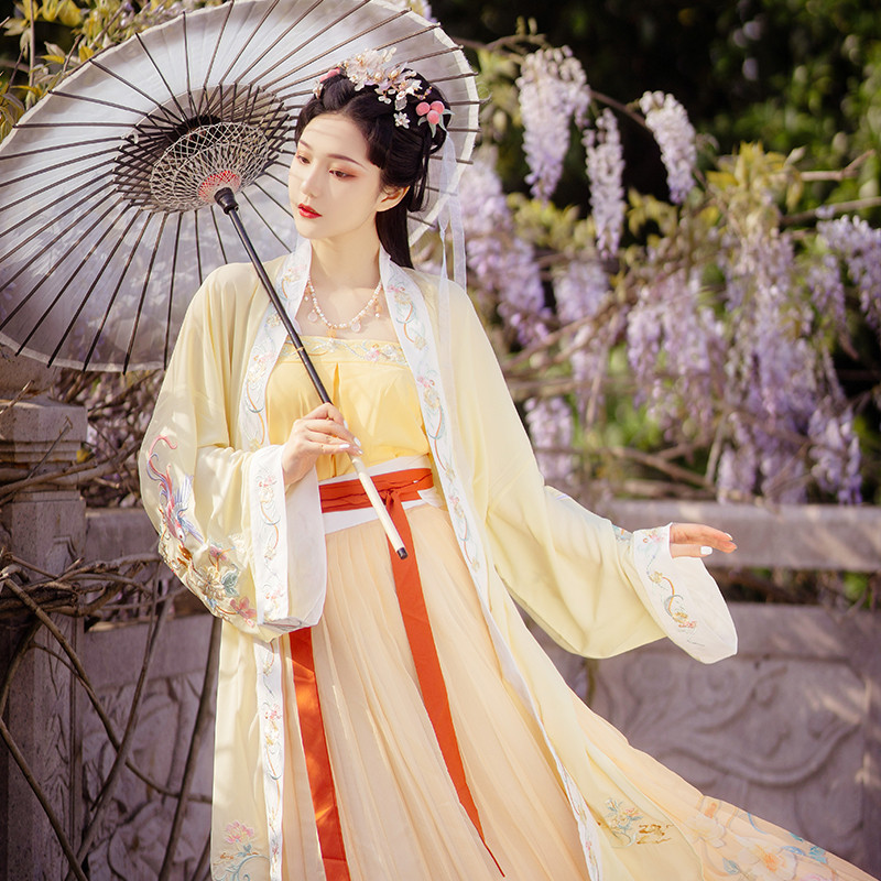 梅香韵【春归】宋制褙子原创汉服女春齐腰一片式印花渐变褶裙春夏