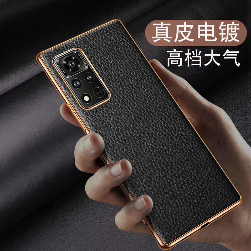 华为荣耀v40轻奢手机壳男真皮电镀honorv40轻奢版壳皮曲屏皮套新款