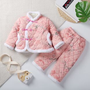 儿童网红棉衣套装拜年服套中国风棉汉服女童碎花加厚加绒套装