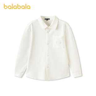巴拉巴拉童装儿童长袖衬衫男童春装中大童上衣绣花精致纯色百搭