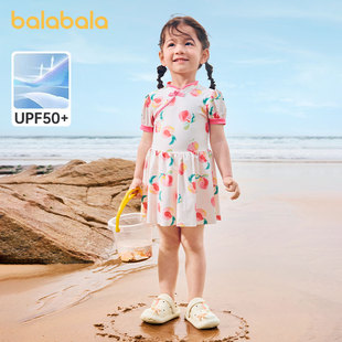 防晒童装 夏季 泳装 巴拉巴拉女童泳衣儿童连体游泳衣中大童公主裙式