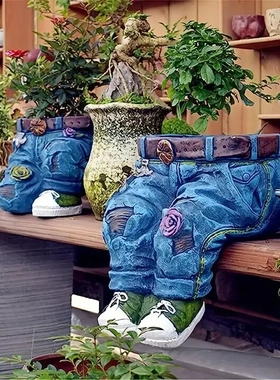 园林艺术牛仔裤庭院装饰摆件花盆