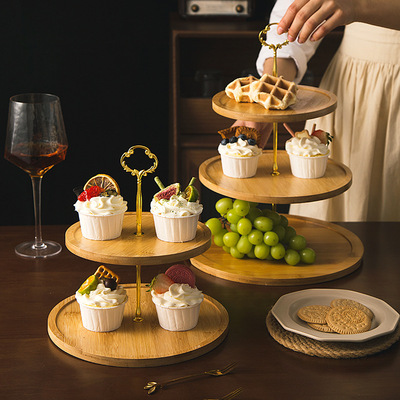 竹木双层甜品台三层点心盘蛋糕