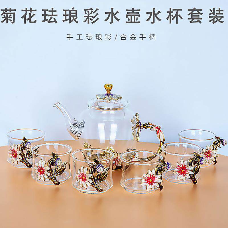 高硼硅加厚轻奢茶壶珐琅彩透明
