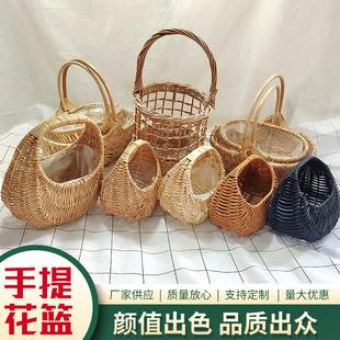 节日礼品手工编织柳编手提花篮宝宝拍照家居装饰花篮喜礼伴手礼篮