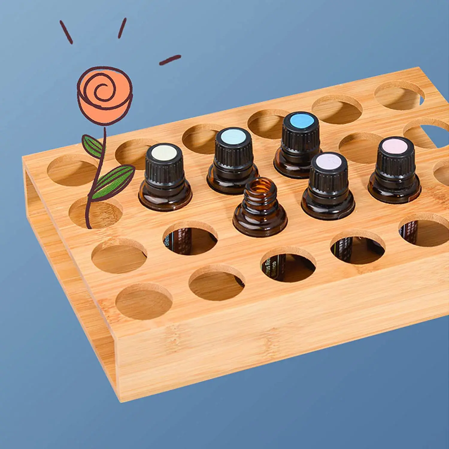 精油收纳松木盒多孔位可放分馏椰子油滚珠瓶展示架24瓶多功能摆件