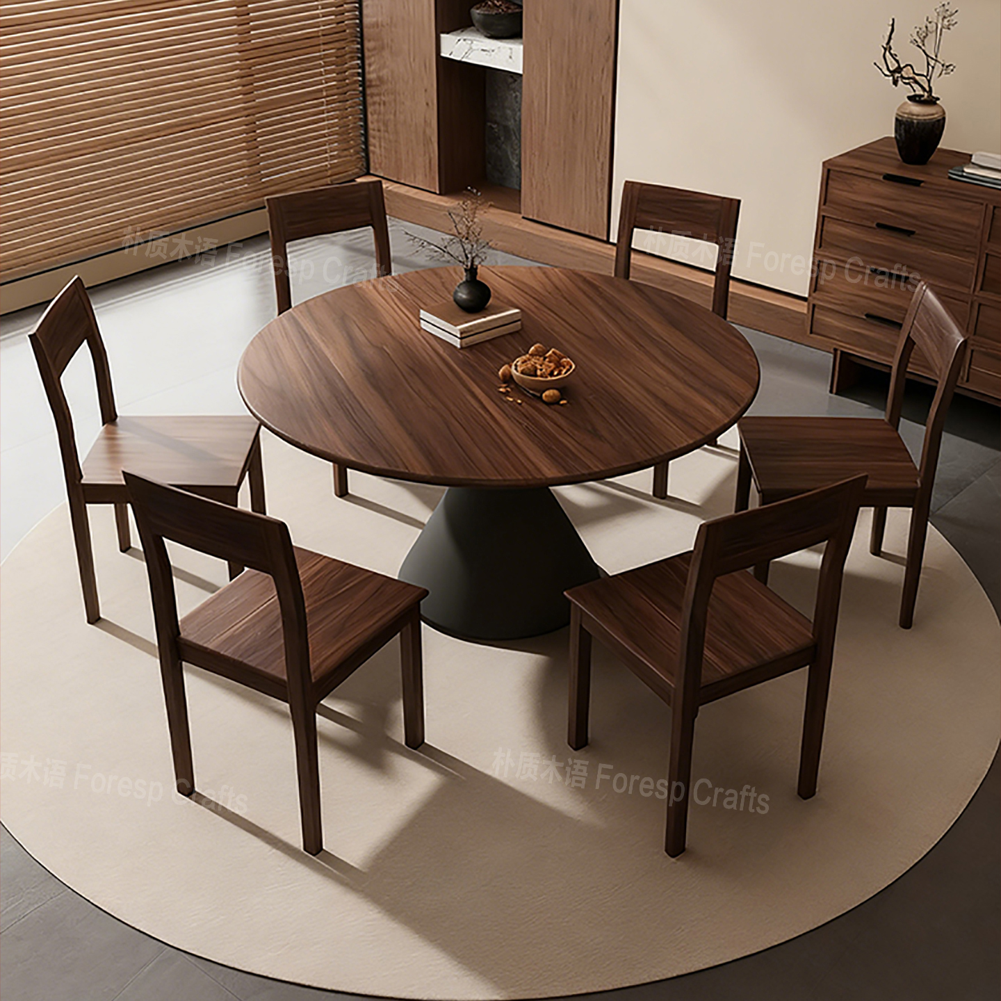 北美黑胡桃木实木餐桌椅组合