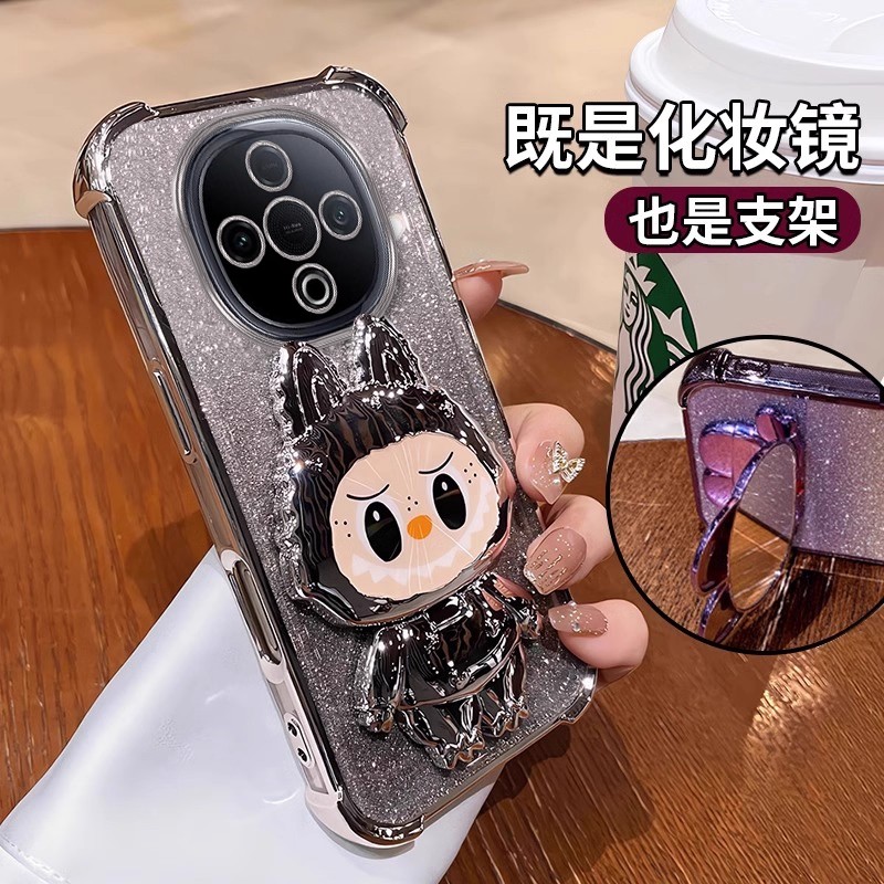 拉布布支架适用vivoy300手机壳新款y200i带补妆镜子y100i四角气囊y78+全包防摔y77e保护套y76s硅胶y52s软外壳