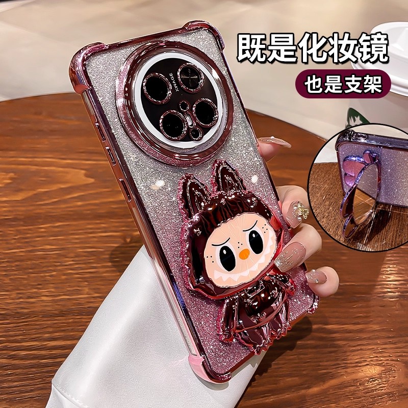 拉布布支架适用华为mate70手机壳mate60pro保护套新款透明硅胶50e可爱女生40pro带补妆镜子30四角防摔软外壳
