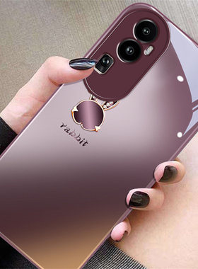 钻石折耳兔适用oppoReno13手机壳新款10pro+创意可爱reno9高级感12金属漆玻璃壳8por镜头全包7se潮牌11保护套