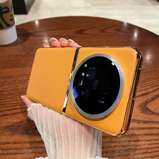 适用华为mate60pro手机壳新款mt50rs皮质超薄mt40高级感电镀30pro金属镜框p60荣耀80pro防摔magic5素皮男女款