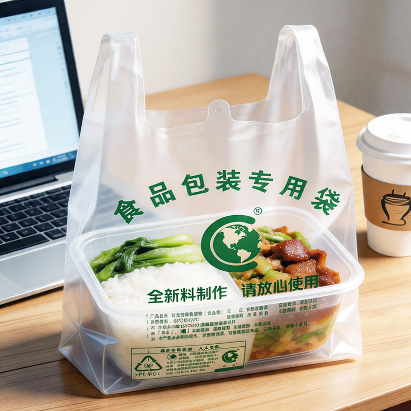 加厚外卖食品袋pe手提光面透明塑料背心白色打包购物袋方便袋包邮