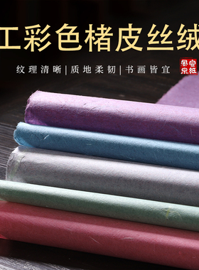 安徽泾县四尺紫色宣纸双面绿色楮皮云龙皮纸半生半熟书法作品纸草木染灰色蓝色六尺条屏桃粉色纯手工宣纸