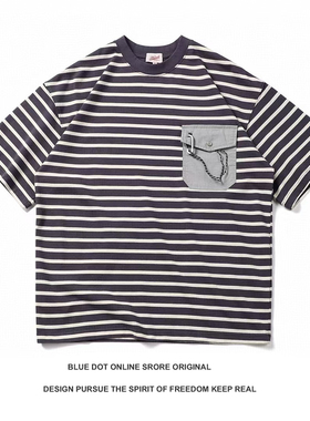 日系复古青年宽松oversize条纹衫宽松短袖T恤情侣复古打底cityboy