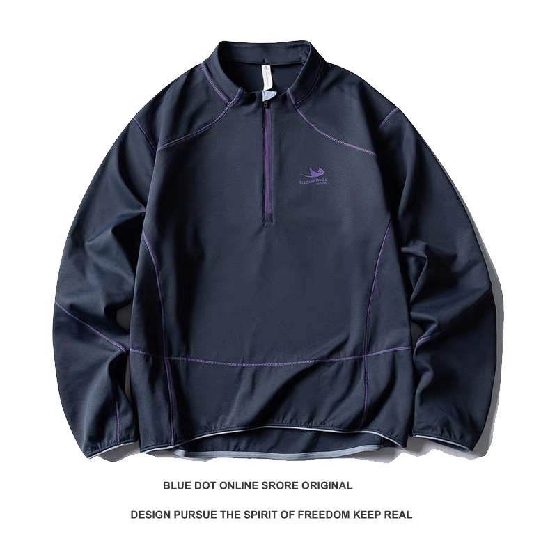 日系户外运动半拉链立领卫衣男女秋冬加绒保暖轻量化撞色拼接上衣