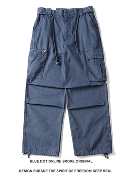 日系复古青年做旧cleanfit直筒工装裤男士秋季新款褶皱阔腿伞兵裤