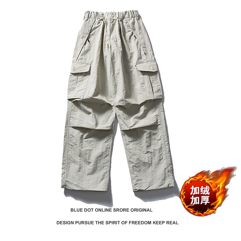 日系冬季保暖防水防风户外三防工装裤男女款直筒情侣宽松加绒长裤