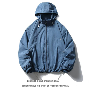 日系秋冬季 潮牌户外防泼水隐藏帽立领冲锋衣男女加绒加厚夹克外套