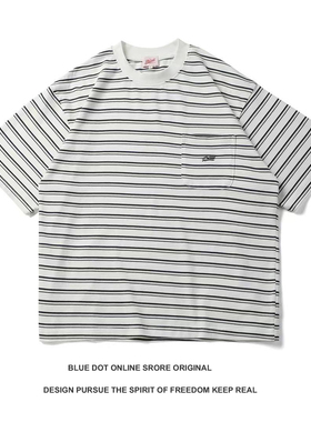 日系复古色织棉柔软质感潮 cityboy休闲条纹圆领T恤宽松短袖男女