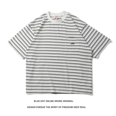 日系复古色织棉柔软质感潮 cityboy休闲条纹圆领T恤宽松短袖男女