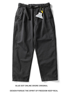 日系复古春秋斜纹水洗棉宽松直筒cityboy工装裤子男休闲裤 附腰带