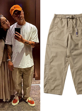 日系复古青年潮牌余文乐工装裤纯色百搭伞兵裤休闲宽松直简长裤