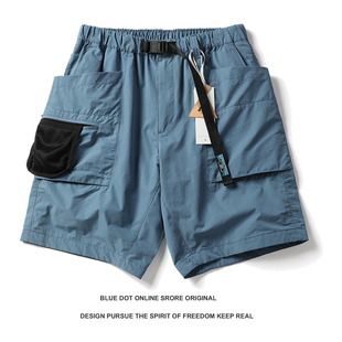 日系复古青年多口袋工装机能速干多口袋网衬宽松工装多巴胺短裤男