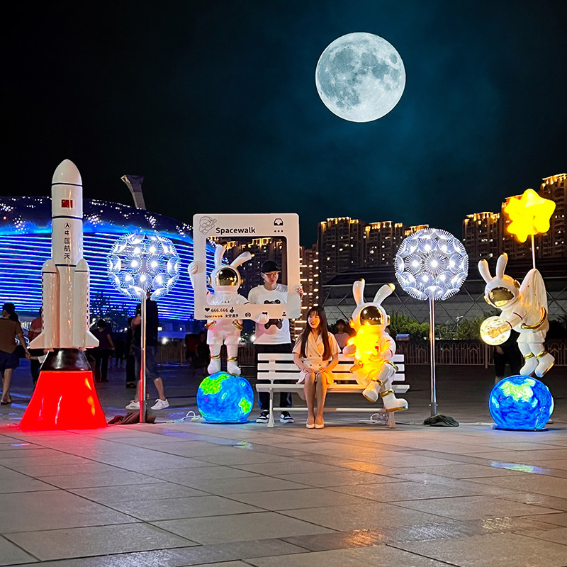 卡通太空兔雕塑宇航员发光摆件