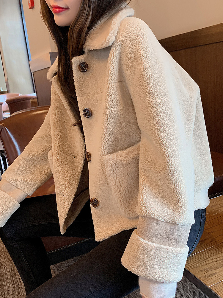 皮毛一体颗粒绒羊羔毛外套女2019秋冬新款韩版宽松短款毛绒绒大衣