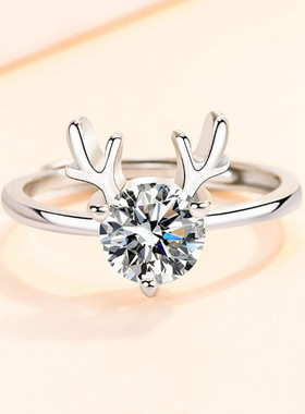 鹿角戒指指环镶钻开口可以调节