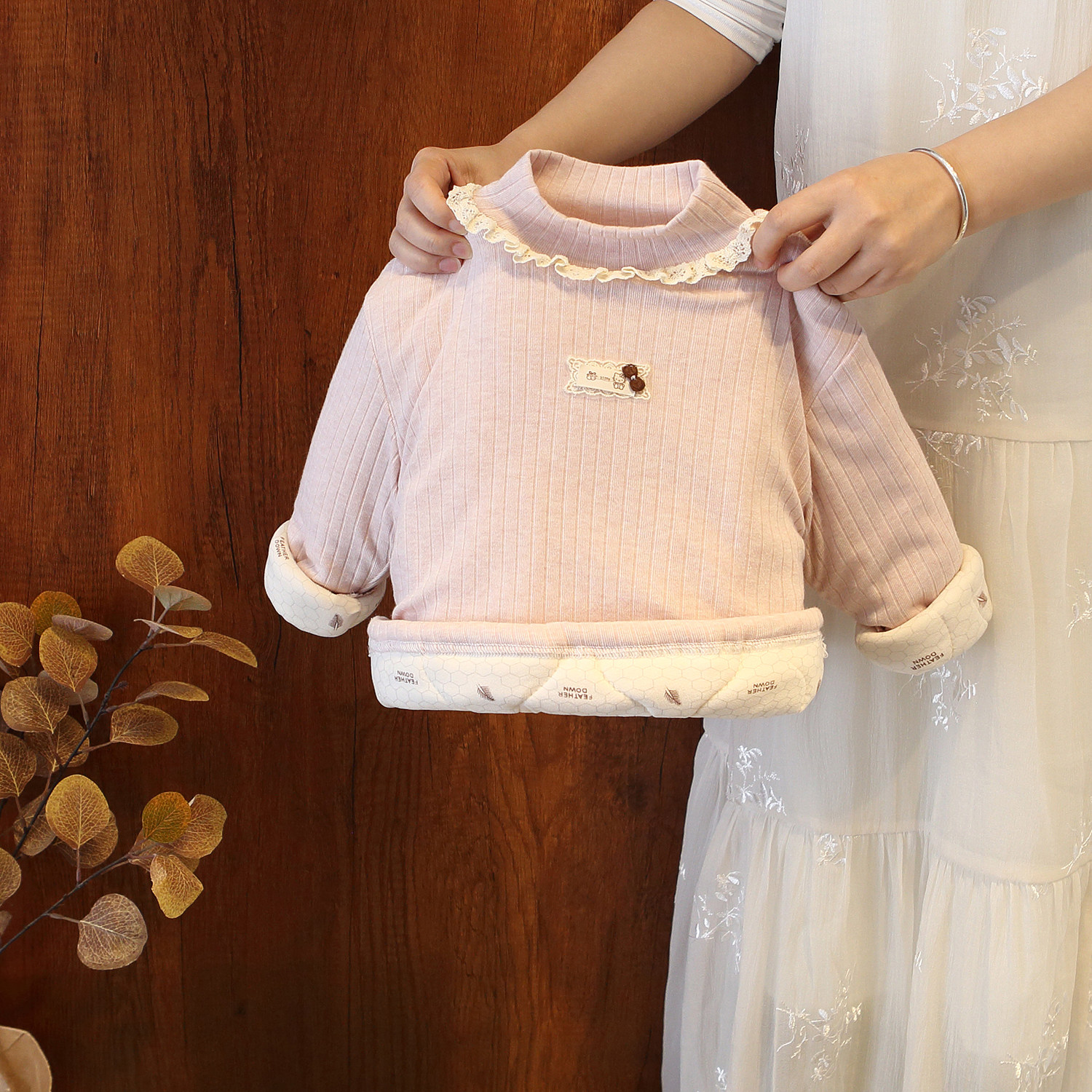 女童加厚打底衫秋冬新款韩版蕾丝花边夹棉保暖高领上衣外穿卫衣潮