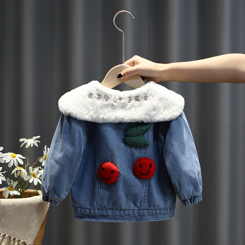 女童加绒牛仔外套2023新款女宝宝秋冬装小童加厚上衣儿童洋气韩版