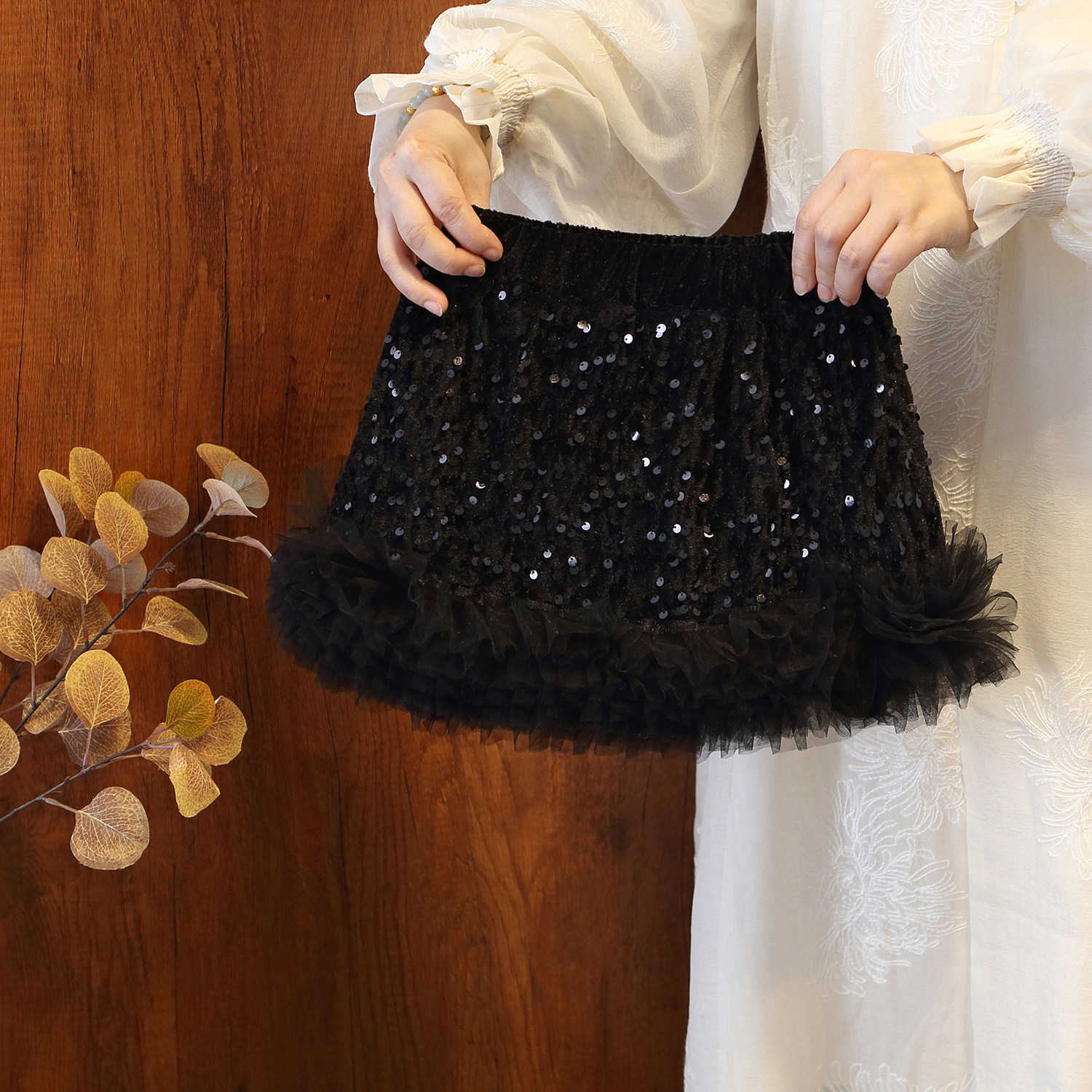 女童2025秋冬加绒款甜美亮片网纱蓬蓬半身裙女高腰百搭蛋糕裙短裙