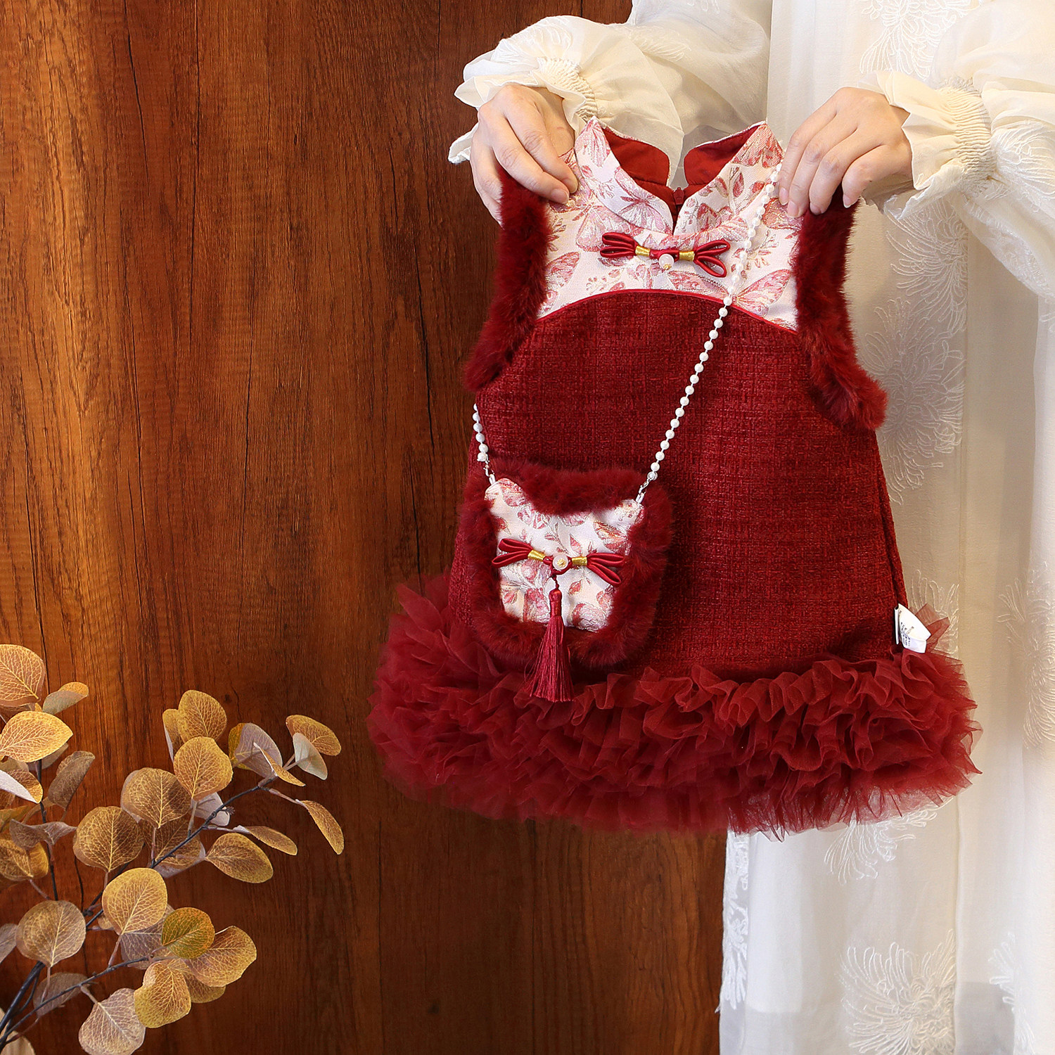女童新年加绒加厚红色连衣裙立领盘扣网纱拼接无袖拜年复古礼服裙,童装/婴儿装/亲子装,连衣裙,淘宝优惠券,粉丝福利购,淘宝优惠卷