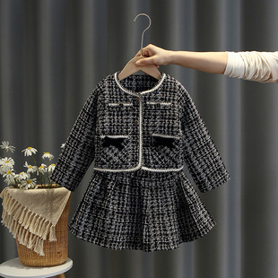 儿童加厚夹棉气质公主裙女孩生日礼服 女童小香风裙子两件套秋冬季