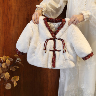 女童皮草外套2025冬装新款儿童新中式加厚保暖毛毛衣公主新年衣服