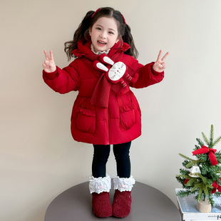 洋气中小童加厚女宝新年棉服 儿童冬装 女童红色羽绒服冬季 2025新款