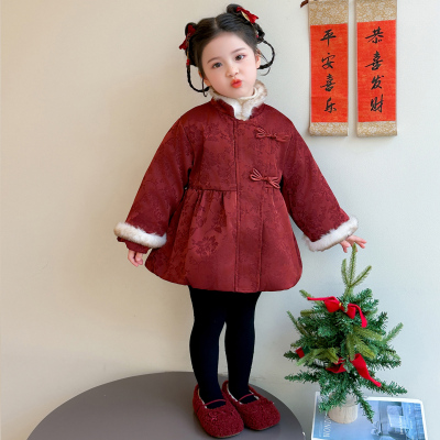 儿童女童2025冬季新款外套汉服洋气加绒加厚新中式收腰棉服拜年服