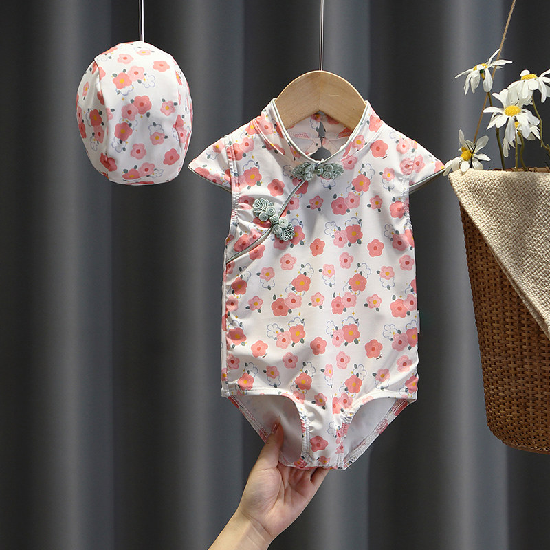 儿童泳衣女童时髦宝宝可爱中国风旗袍连体式游泳衣小女孩洋气泳装