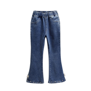 女童微喇牛仔裤春装儿童加绒喇叭裤女孩秋冬款弹力修身时髦长裤子