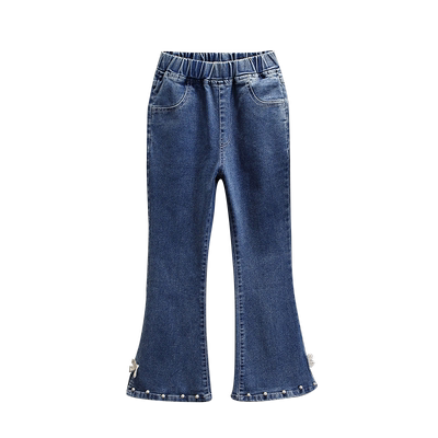 牛仔裤儿童喇叭裤加绒春秋冬女童