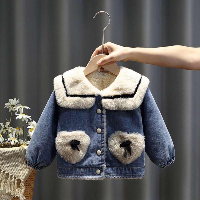 女童冬季加绒加厚牛仔外套宝宝儿童2025新款韩版洋气保暖上衣冬装