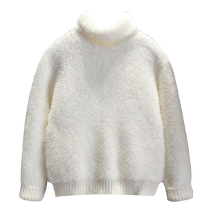 女童水貂绒高领毛衣冬款儿童加厚款针织衫大童白色内搭上衣打底衫