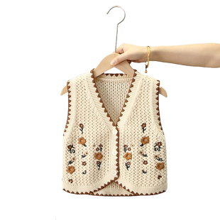 女童针织马甲春秋季新款儿童洋气开衫毛衣中小童宝宝无袖外穿背心