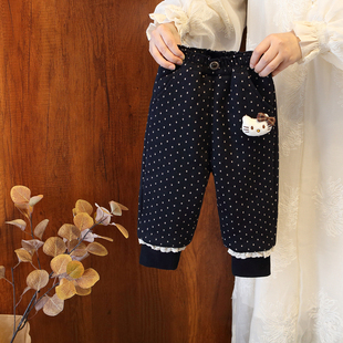 女童棉裤2025冬装新款波点休闲裤加绒加厚百搭束脚靴裤百搭长裤潮