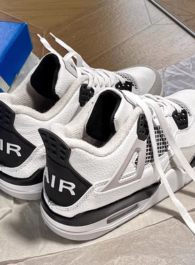 AJ4白黑色情侣鞋2026新款春季百搭青春时尚厚底高帮篮球运动鞋潮