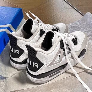 AJ4白黑色情侣鞋2026新款春季百搭青春时尚厚底高帮篮球运动鞋潮