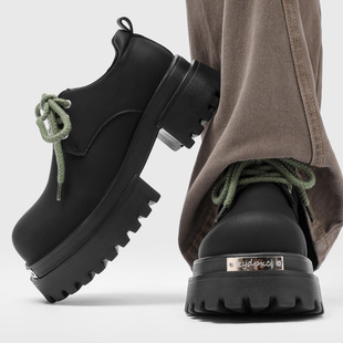 【高品质】巴黎德比鞋男厚底哑光系带休闲增高百搭通勤大头鞋黑色