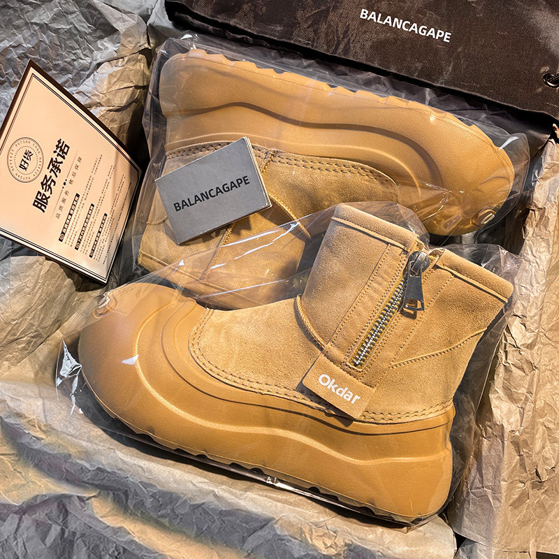 正品丑萌开口笑雪地靴男女冬季2025新款加绒厚底情侣防水大头短靴